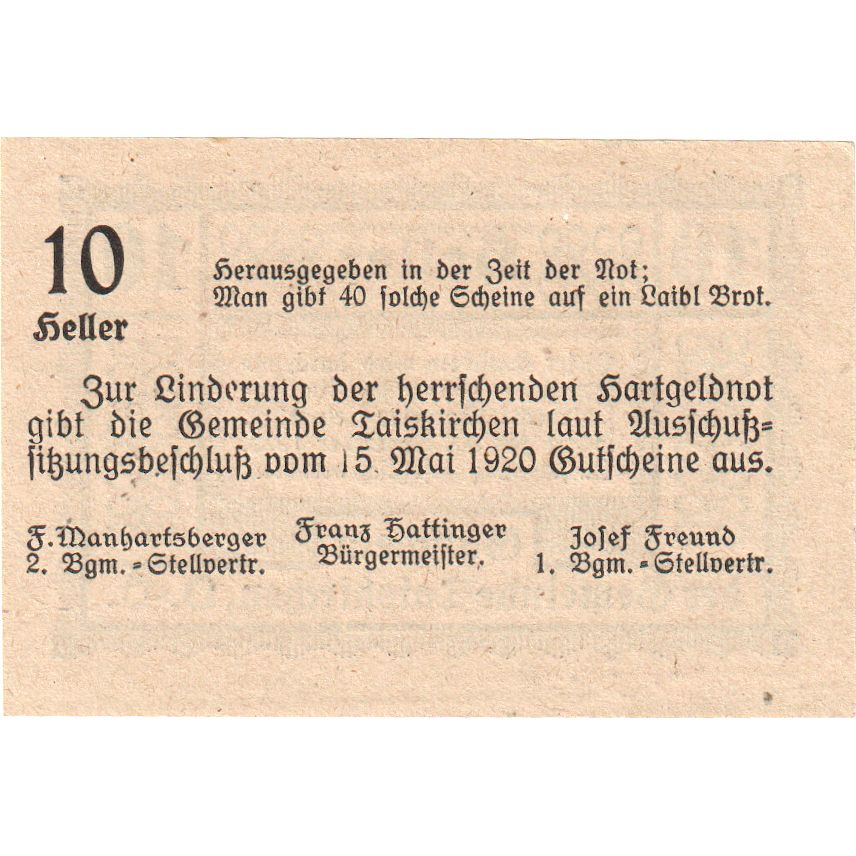 Österreich, Taiskirchen, 10 Heller, 1920-11-30, UNZ-