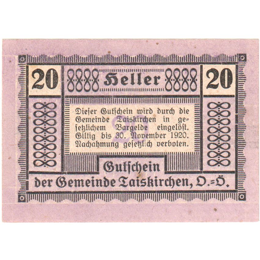 Österreich, Taiskirchen, 20 Heller, 1920-11-30, UNZ-
