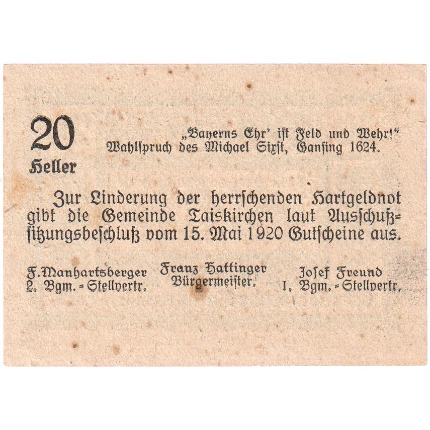Österreich, Taiskirchen, 20 Heller, 1920-11-30, UNZ-