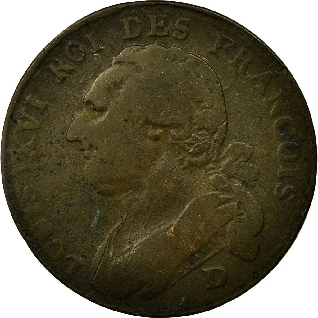 Coin, France, 12 deniers françois, 12 Deniers, 1792, Lyon, VF(20-25), Bronze