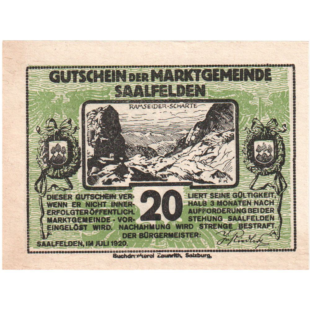 Österreich, Saalfelden, 20 Heller, UNZ-