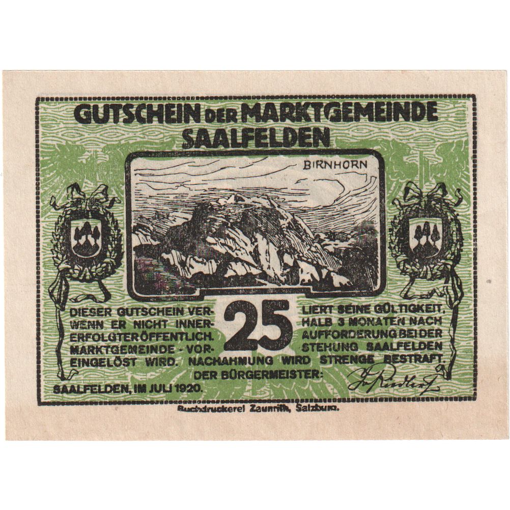 Österreich, Saalfelden, 25 Heller, UNZ-