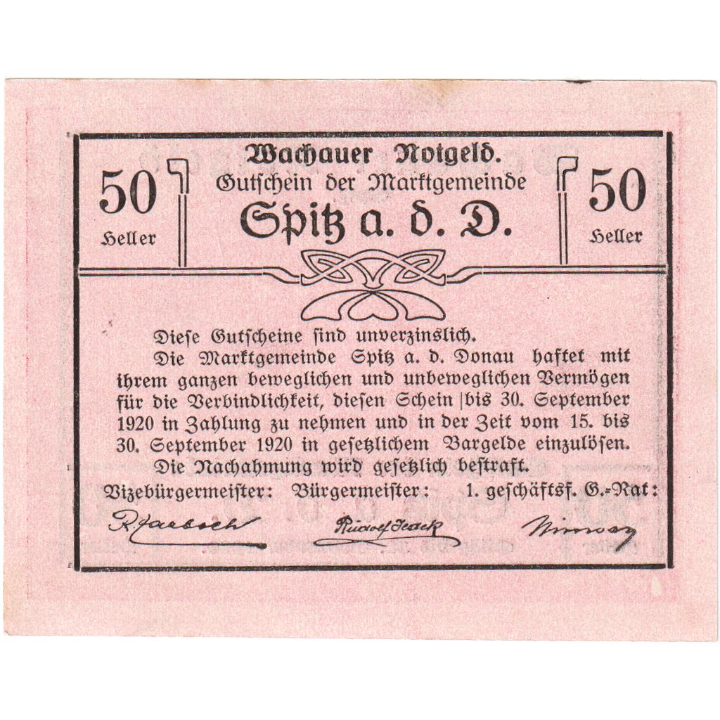 Österreich, Spitz an der Donau, 50 Heller, 1920-09-30, VZ