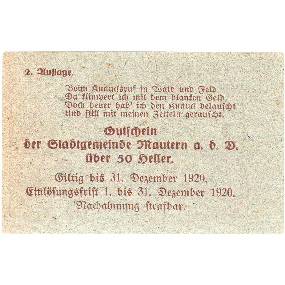 Austria, Mautern, 50 Heller, 1920-12-31, AU(55-58)