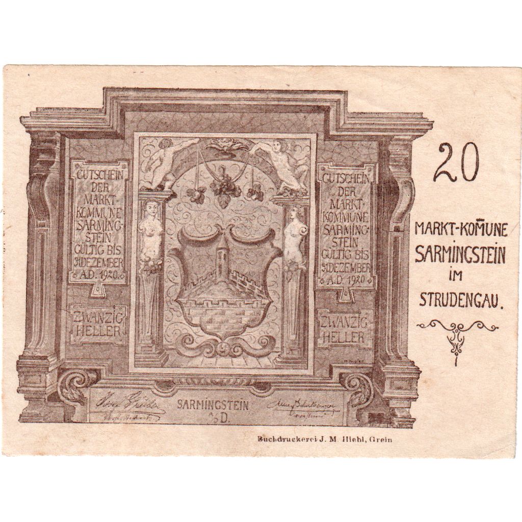 Österreich, Sarmingstein Im Strudengau, 20 Heller, 1920-12-31, VZ