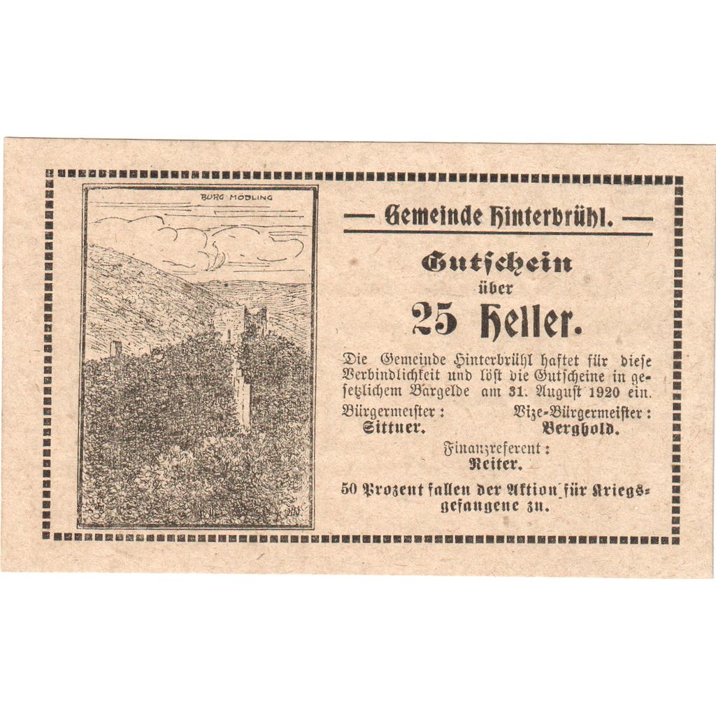 Österreich, Hinterbrühl, 25 Heller, 1920-08-31, UNZ-