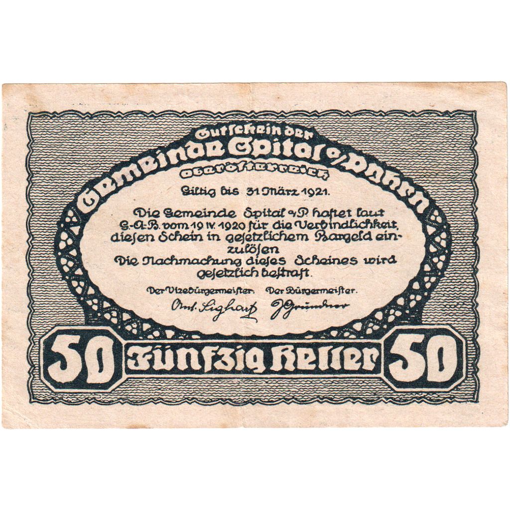 Austria, Spital am Pyhrn, 50 Heller, 1921-03-31, EF(40-45)