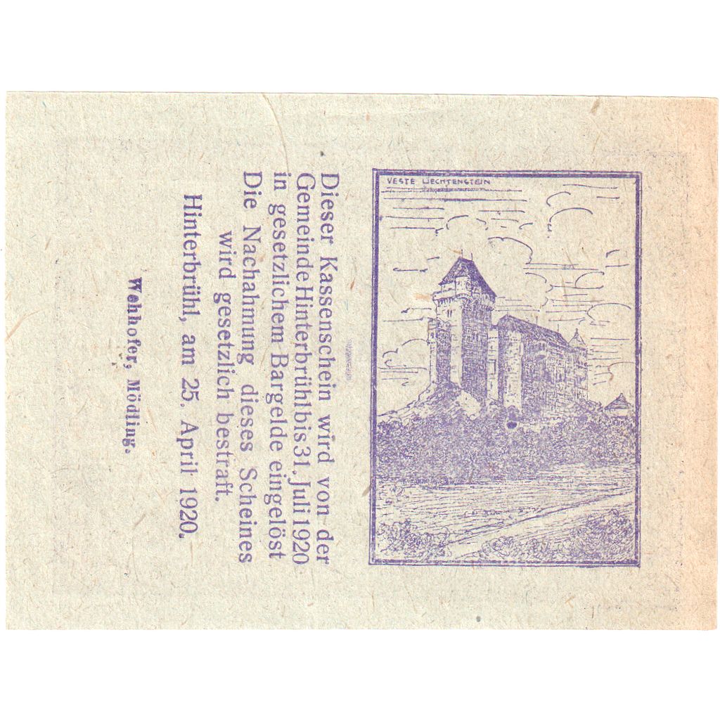 Österreich, Hinterbrühl, 50 Heller, 1920-04-25, UNZ-