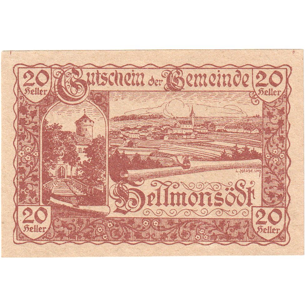 Austria, Hellmonsodt, 20 Heller, UNC(63)