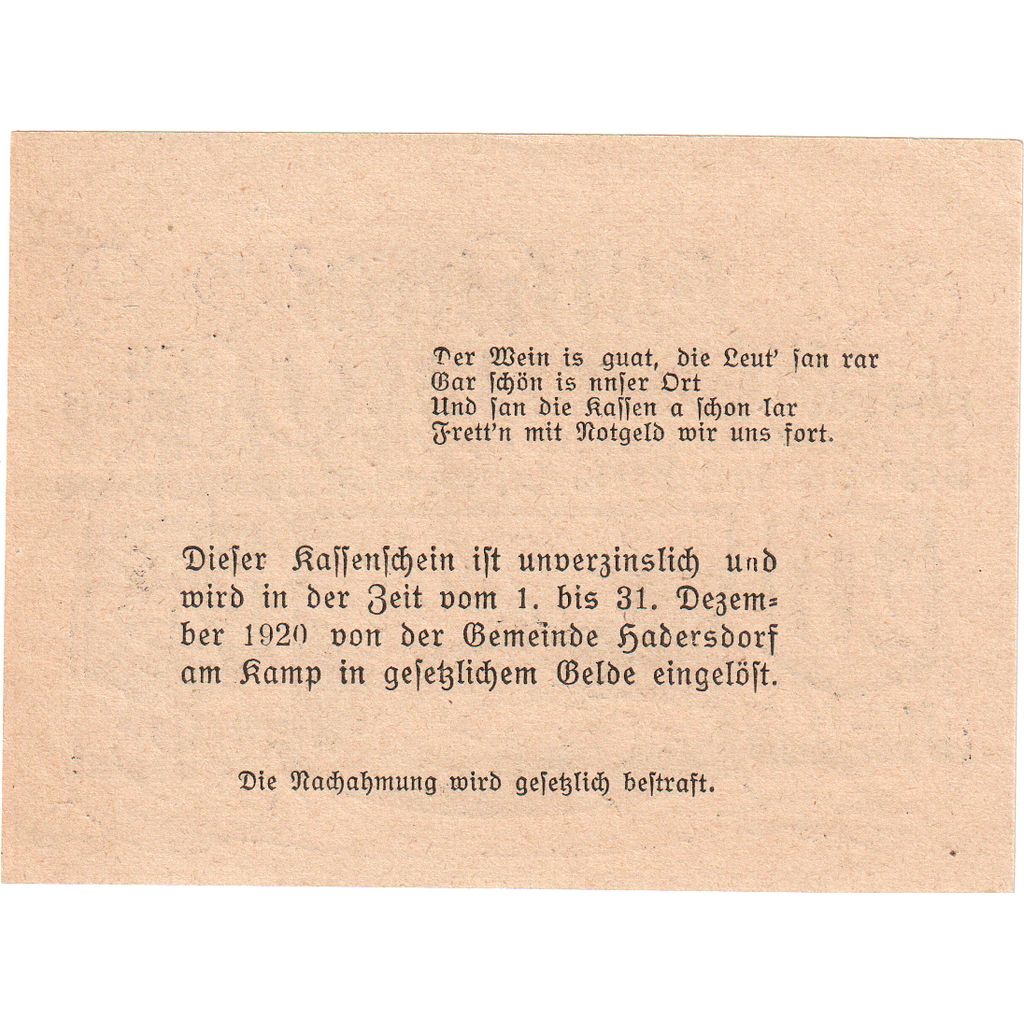 Austria, Hadersdorf, 20 Heller, 1920-12-31, UNC(63)