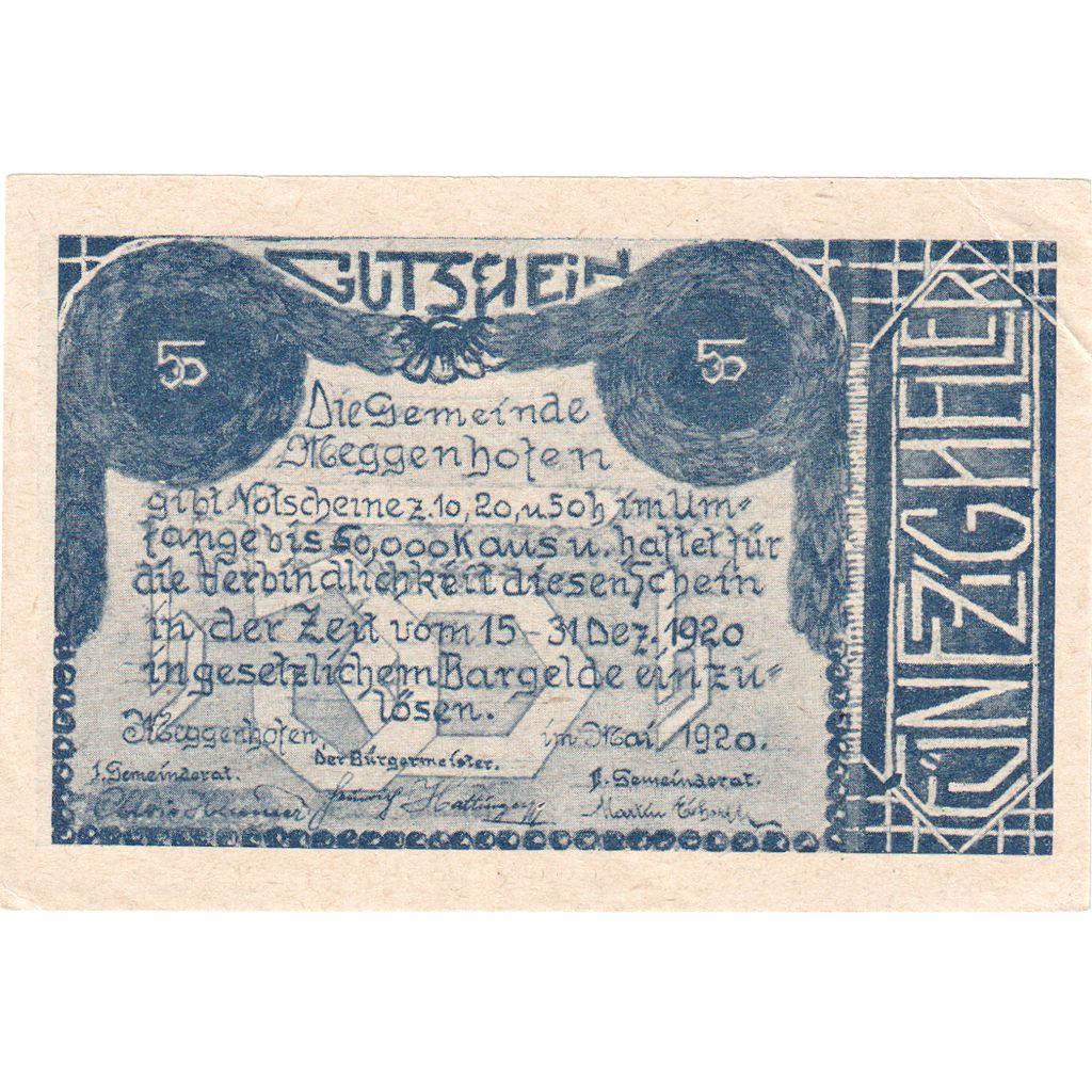 Österreich, Meggenhofen, 50 Heller, 1920-12-31, UNZ-