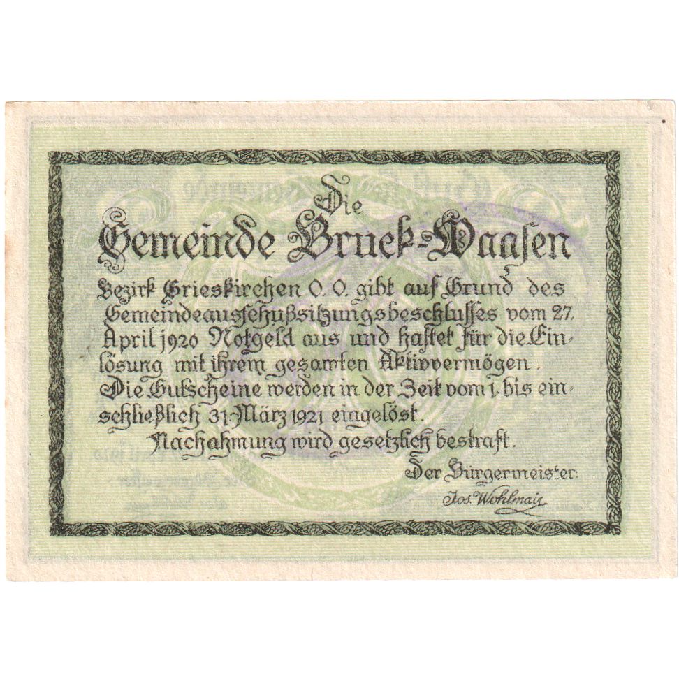Österreich, Bruck-Waasen, 50 Heller, 1921-03-31, UNZ-