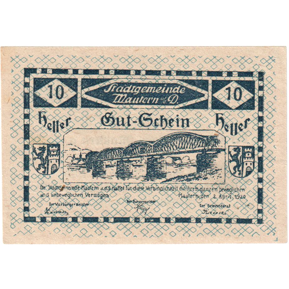 Austria, Mautern, 10 Heller, 1920-12-31, UNC(63)