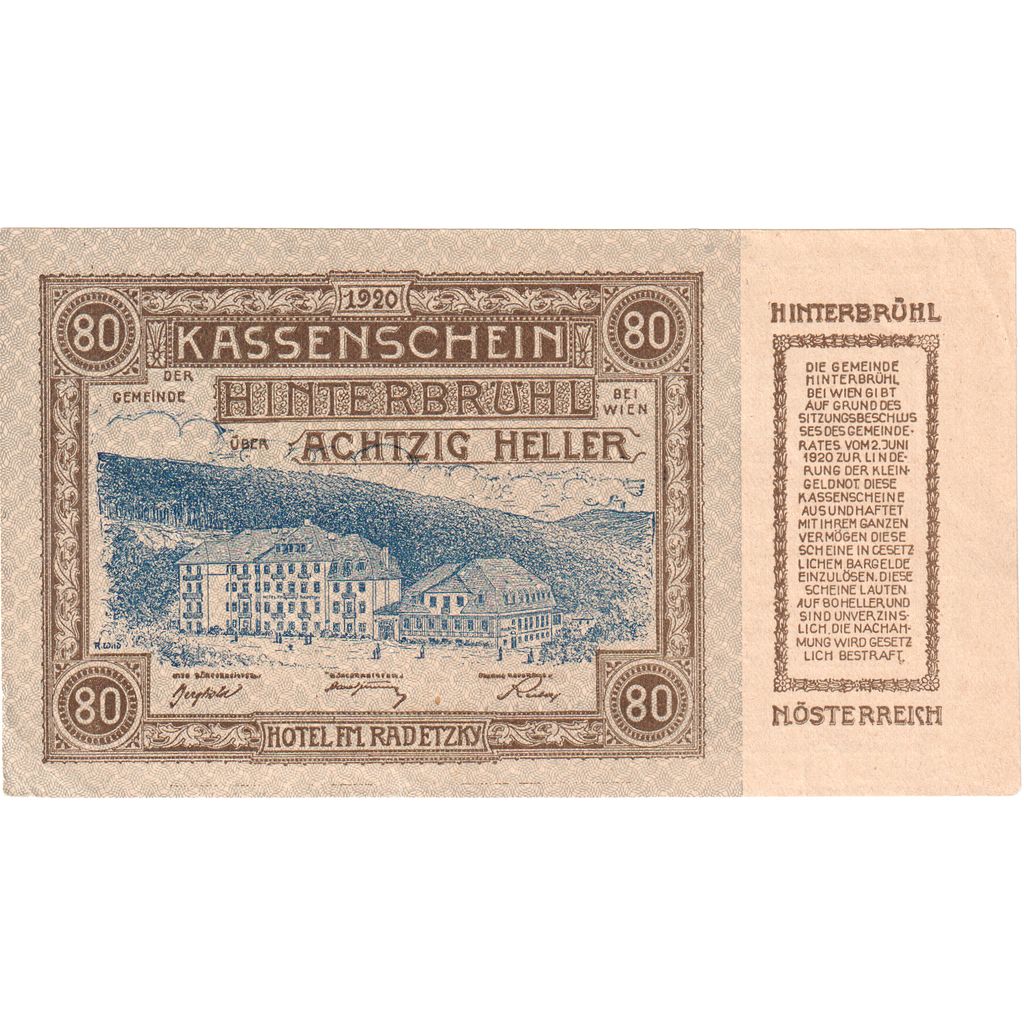 Österreich, Hinterbrühl, 80 Heller, 1920-09-30, UNZ-
