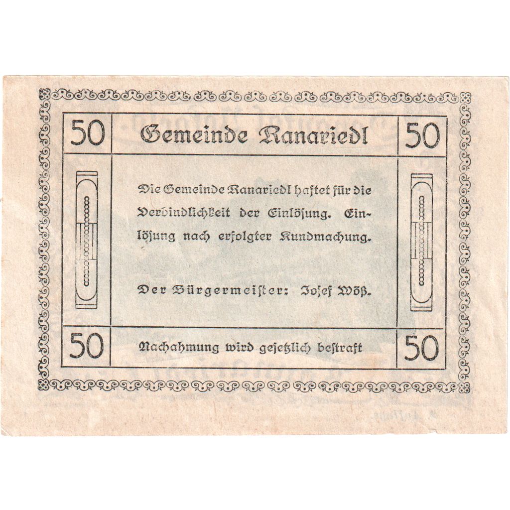 Österreich, Rannariedl, 50 Heller, UNZ-