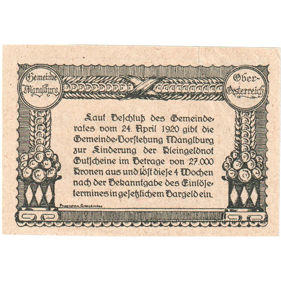 Austria, Manglburg, 50 Heller, UNC(63)