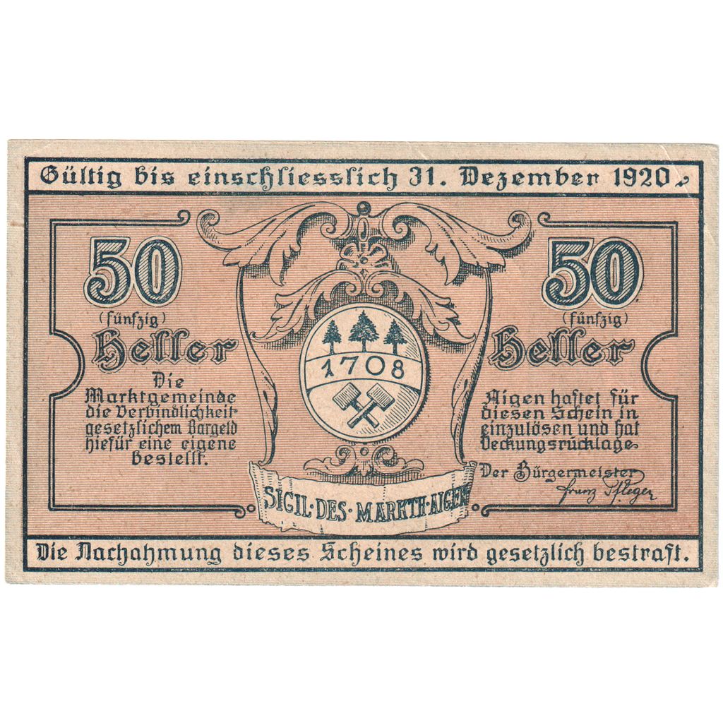 Österreich, Aigen, 50 Heller, 1920-12-31, VZ