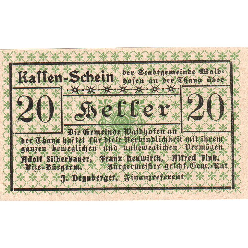 Österreich, Waidhofen an der Thaya, 20 Heller, 1920-12-31, UNZ-