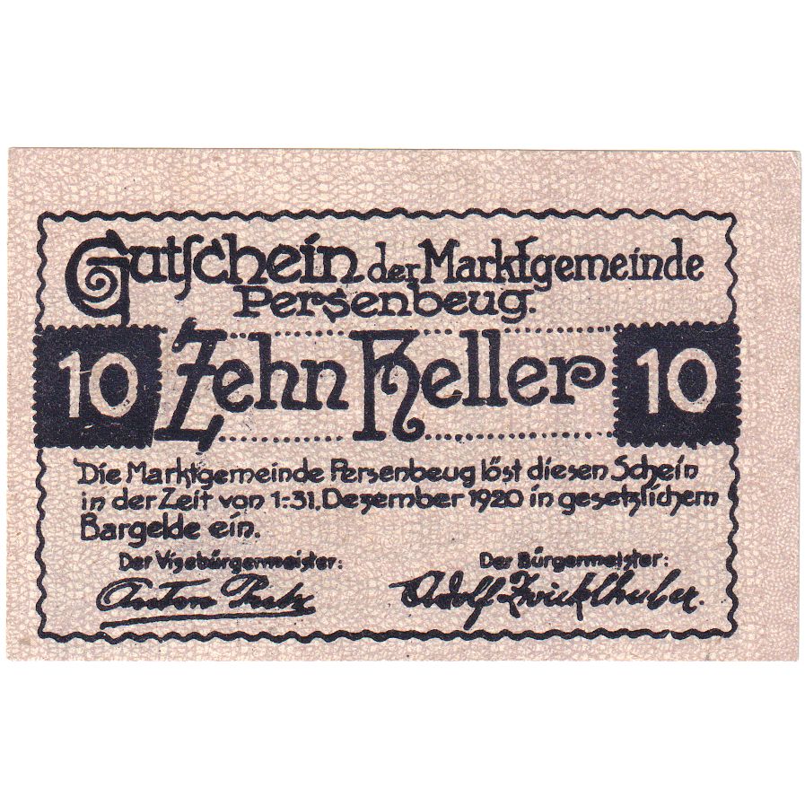 Austria, Persenbeug, 10 Heller, 1920-12-31, UNC(63)