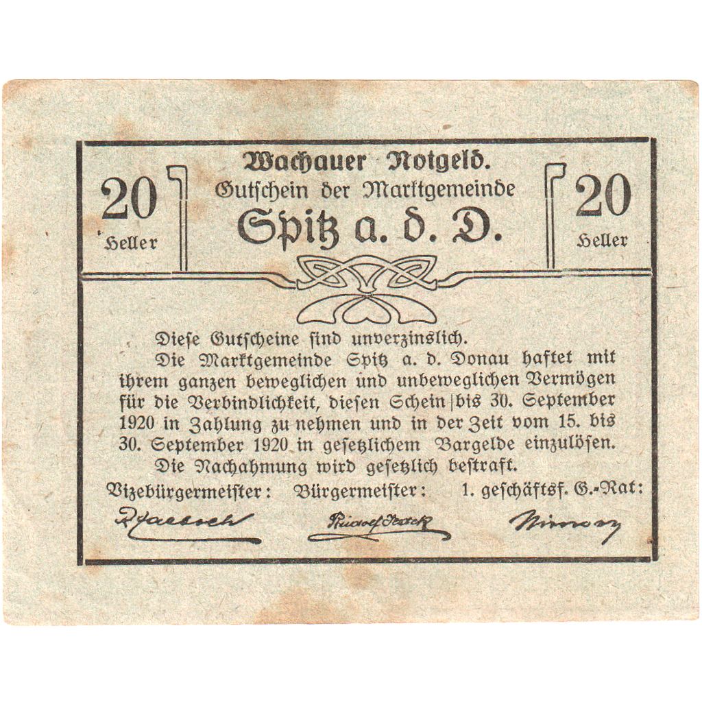 Österreich, Spitz an der Donau, 20 Heller, 1920-12-30, S