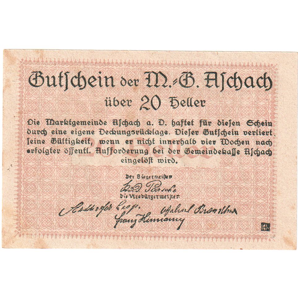 Österreich, Aschach, 20 Heller, UNZ-