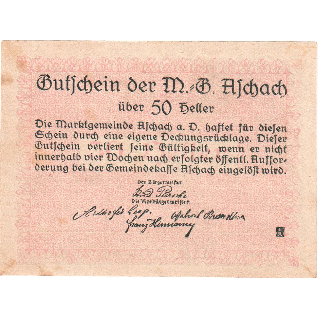 Österreich, Aschach, 50 Heller, VZ