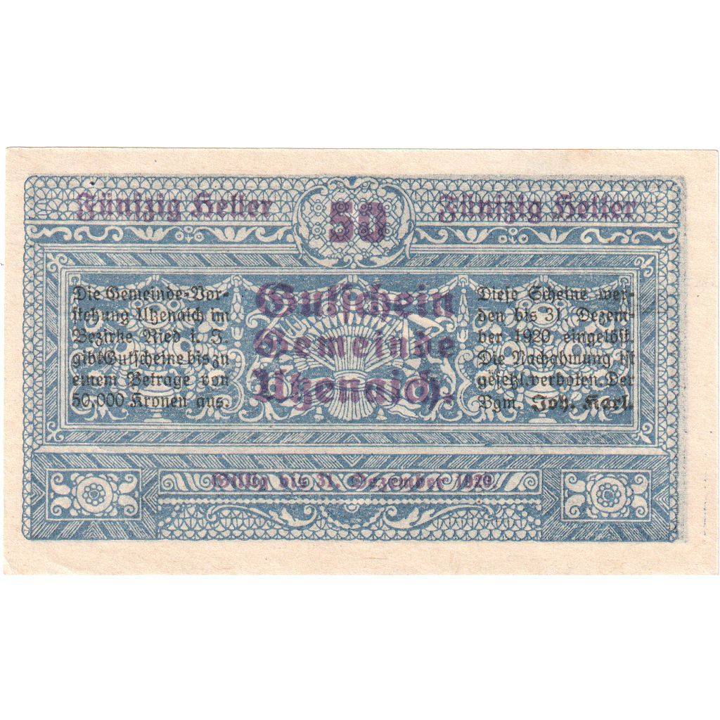 Österreich, Utzenaich, 50 Heller, 1920-12-31, UNZ-
