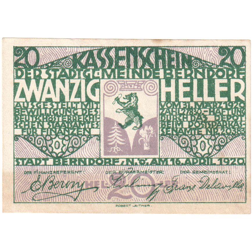 Österreich, Berndorf, 20 Heller, 1920-12-31, UNZ-