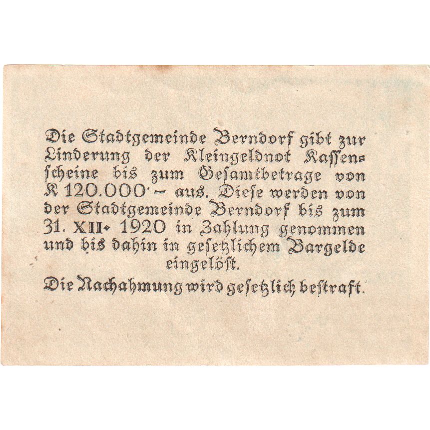 Österreich, Berndorf, 20 Heller, 1920-12-31, UNZ-