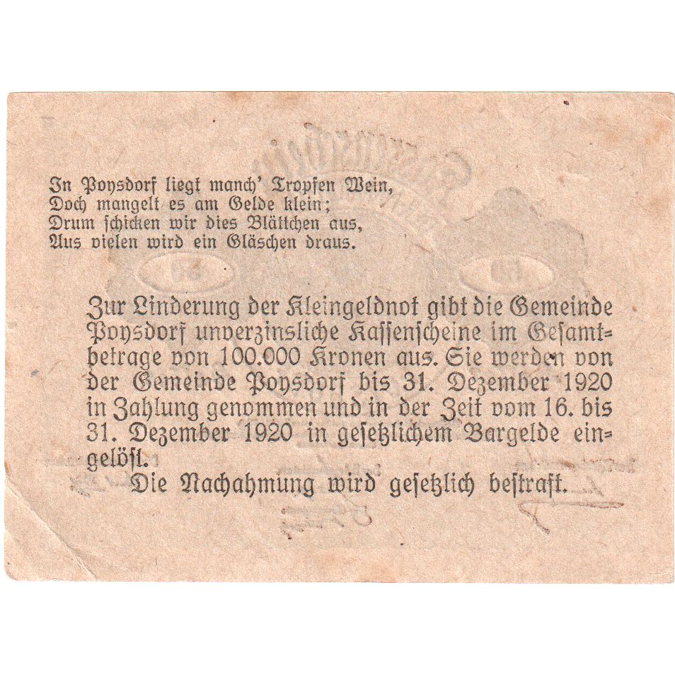 Österreich, Poysdorf, 50 Heller, 1920-12-31, SS