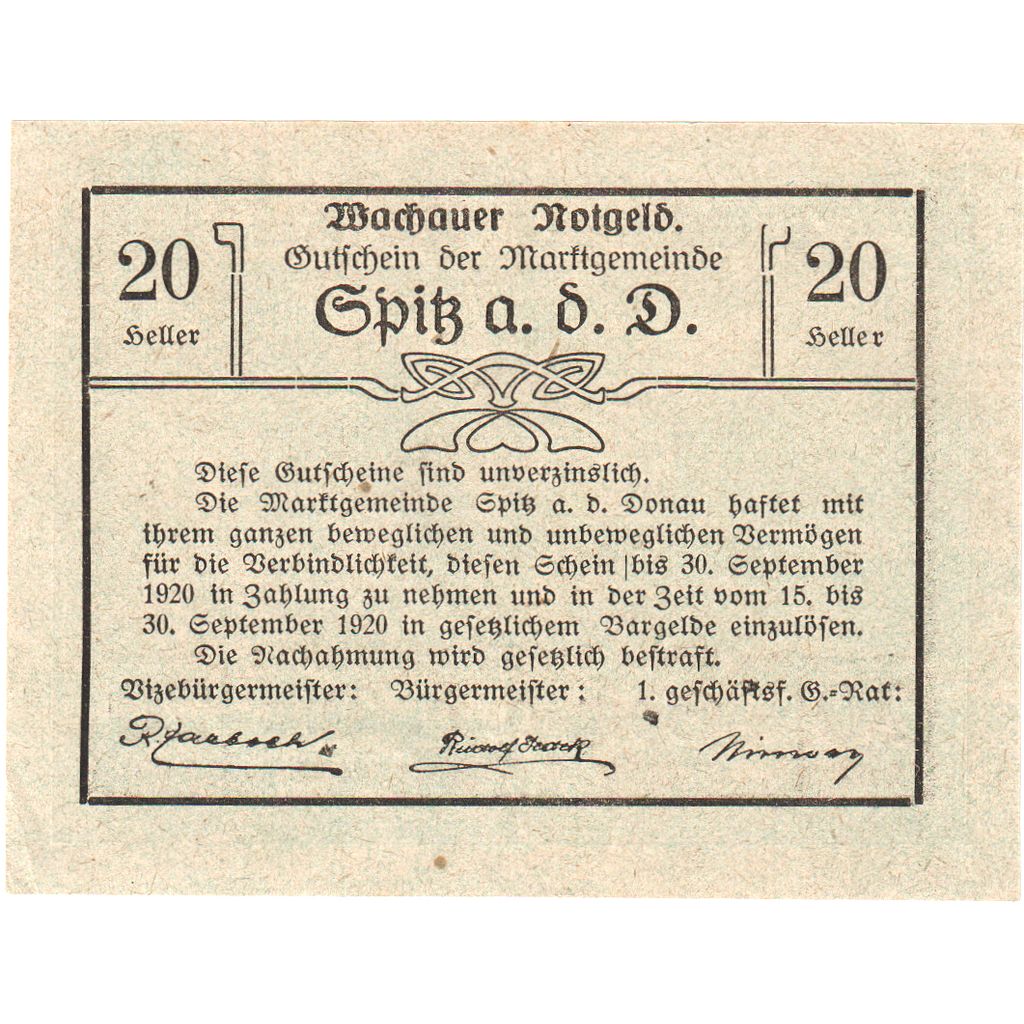 Österreich, Spitz an der Donau, 20 Heller, 1920-09-30, UNZ-