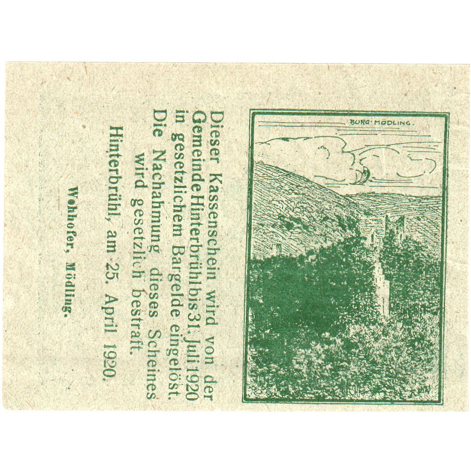 Österreich, Hinterbrühl, 20 Heller, 1920-04-25, UNZ-