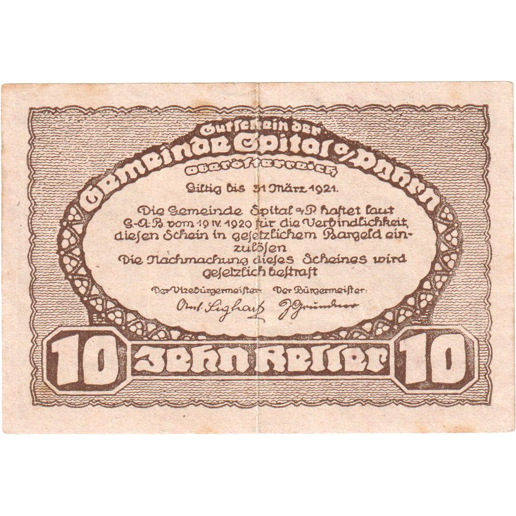 Österreich, Spital am Pyhrn, 10 Heller, 1921-03-31, S+