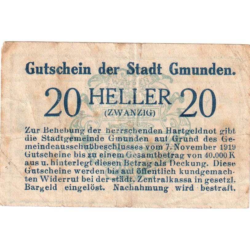 Autriche, Gmunden, 20 Heller, 1920-01-03, TB