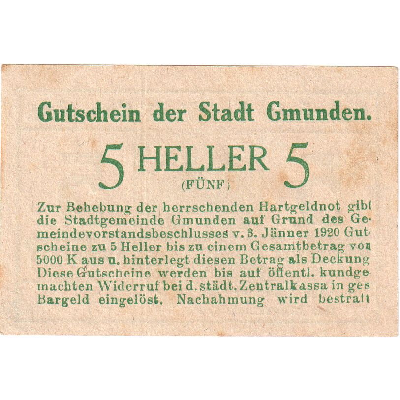 Österreich, Gmunden, 5 Heller, 1920-01-03, VZ