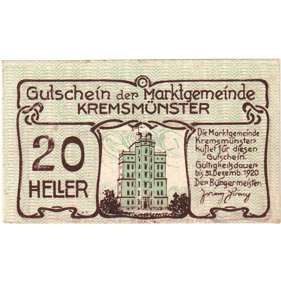 Österreich, Kremsmunster, 20 Heller, 1920-12-31, UNZ-