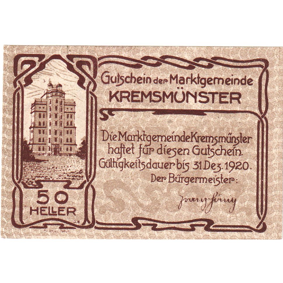 Austria, Kremsmunster, 50 Heller, 1920-12-31, UNC(63)
