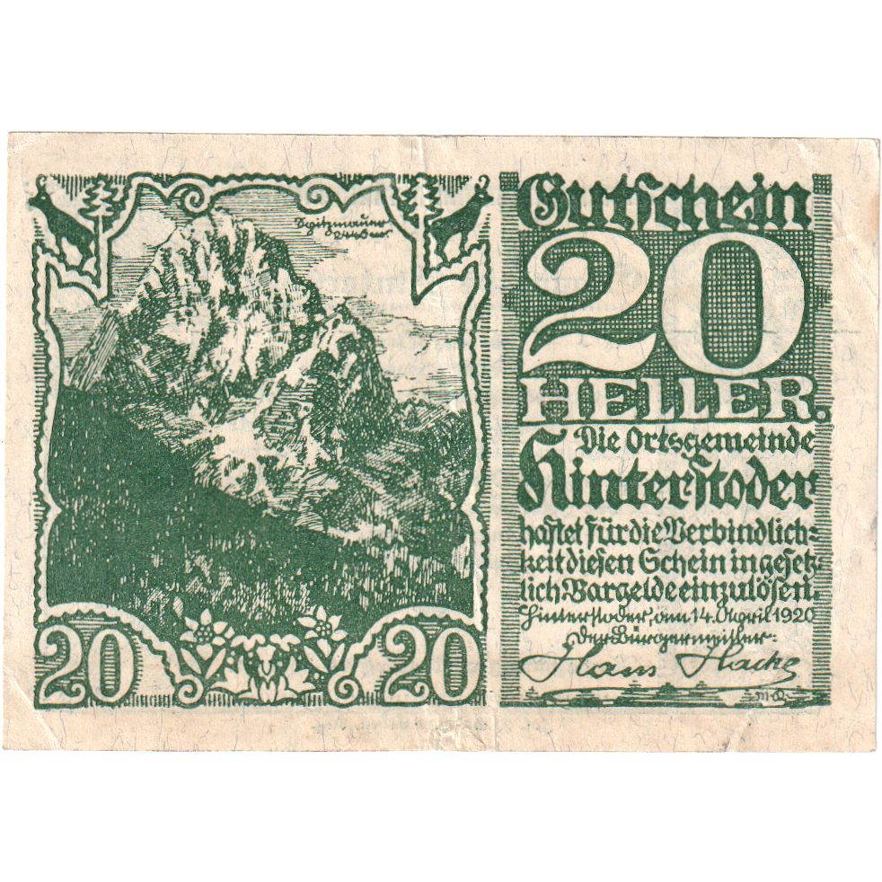 Österreich, Hinterstoder, 20 Heller, 1920-12-31, SS