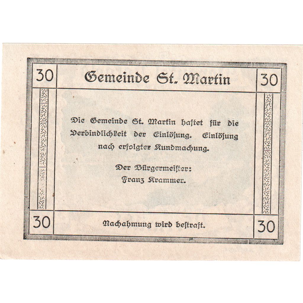 Österreich, St Martin, 30 Heller, UNZ-