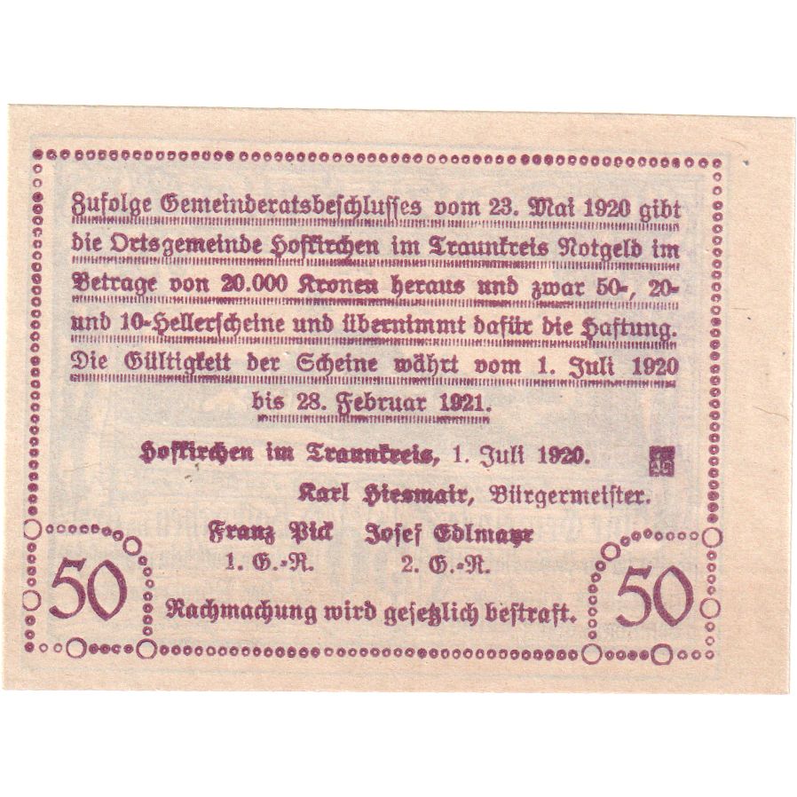 Österreich, Hofkirchen, 50 Heller, 1921-02-28, UNZ-