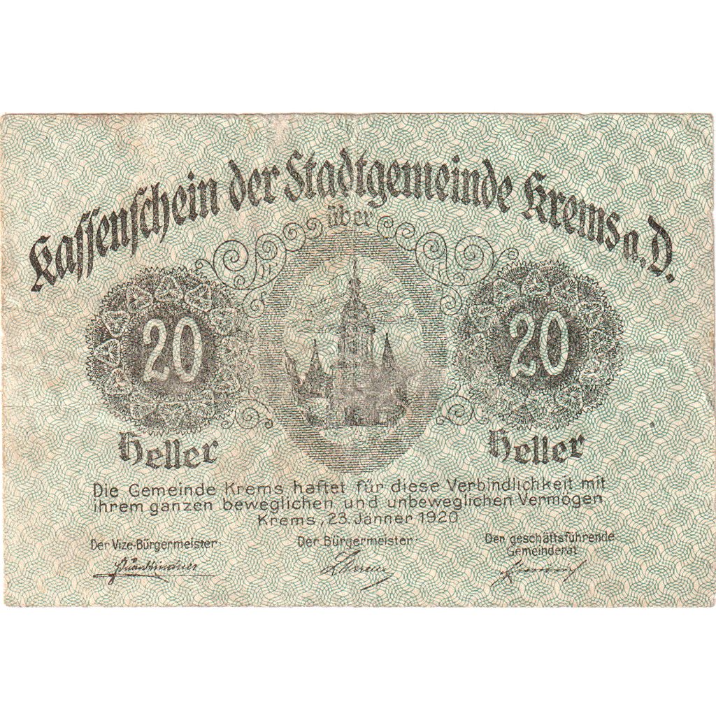 Österreich, Krems an der Donau, 20 Heller, 1920-08-31, S