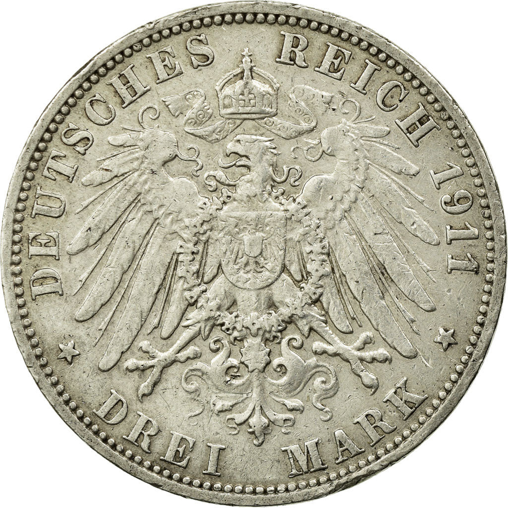 Coin, German States, PRUSSIA, Wilhelm II, 3 Mark, 1911, Berlin, EF(40-45)