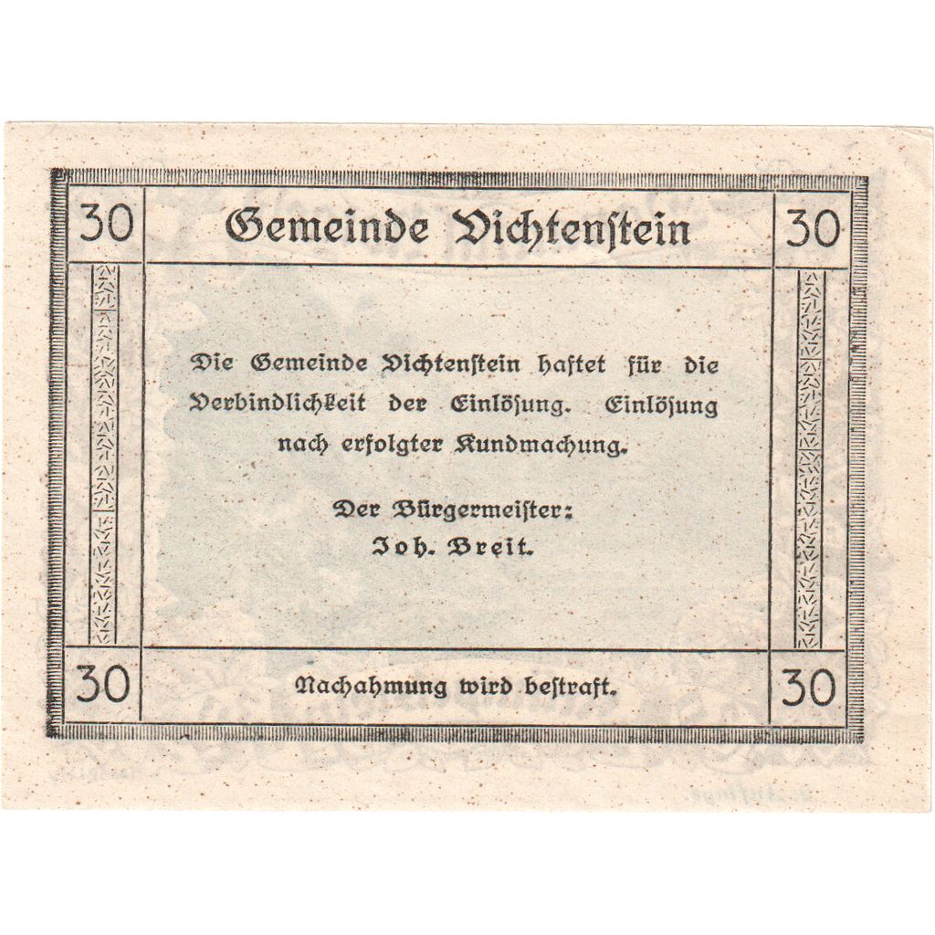 Österreich, Dichtenstein, 30 Heller, UNZ-