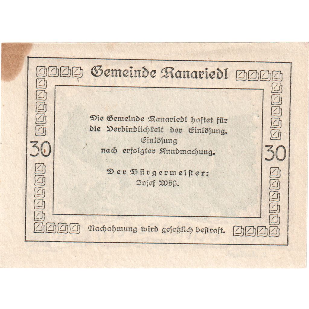 Österreich, Ranariedl, 30 Heller, VZ