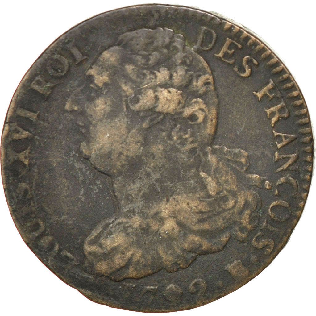 Moneta, Francia, 2 sols françois, 2 Sols, 1792, Rouen, MB+, Bronzo, KM:603.3