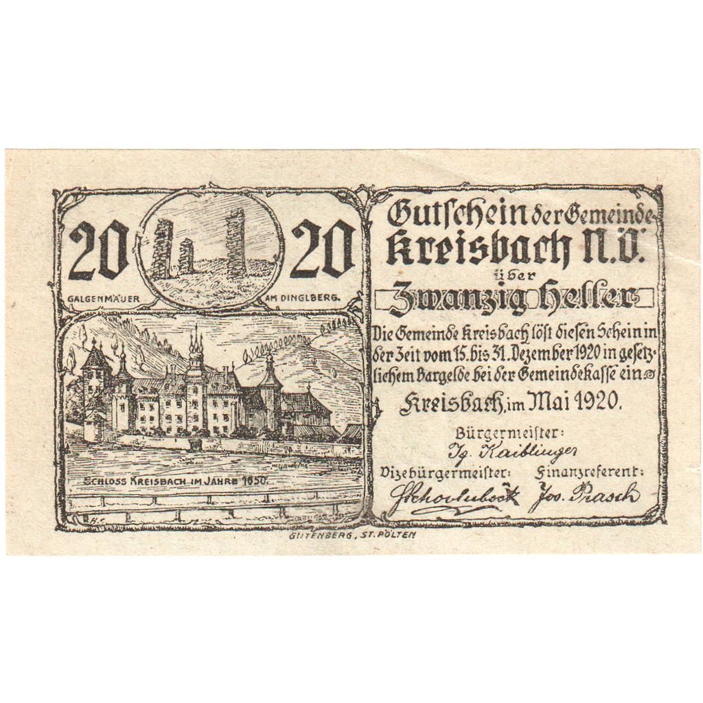 Österreich, Kreisbach, 20 Heller, VZ
