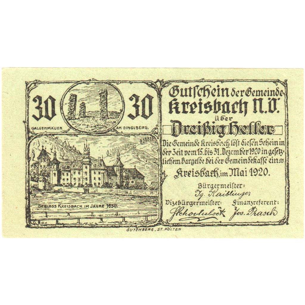 Österreich, Kreisbach, 30 Heller, UNZ-
