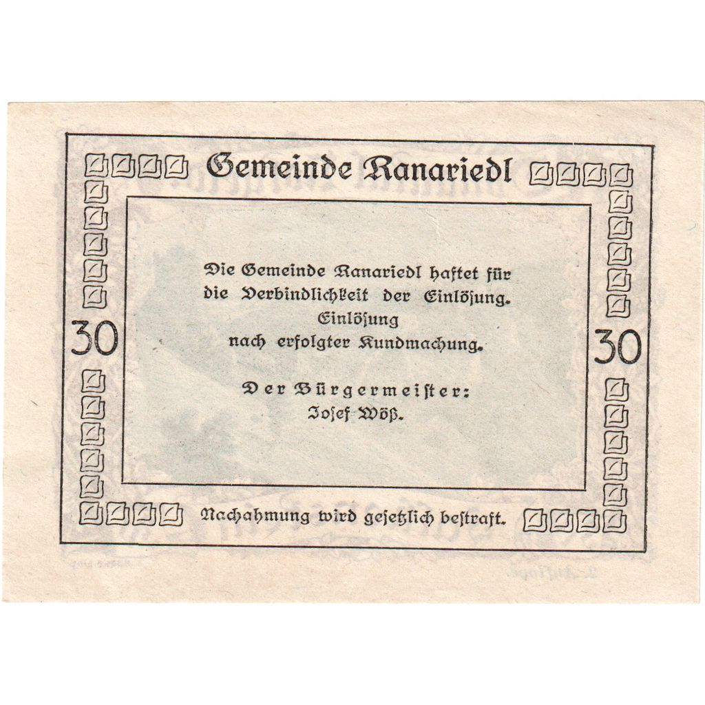 Österreich, Ranariedl, 30 Heller, UNZ-