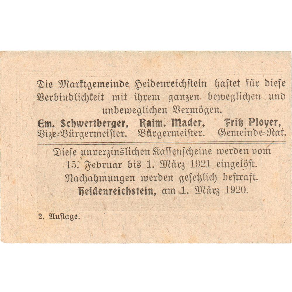 Österreich, Heidenreichstein, 20 Heller, 1921-03-01, UNZ-