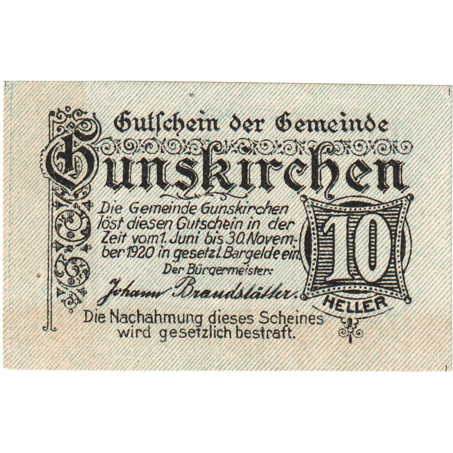 Österreich, Gunskirchen, 10 Heller, 1920-11-31, UNZ-